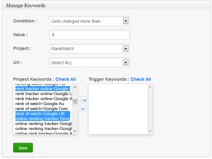 Select a project and keywords Select projects and keywords